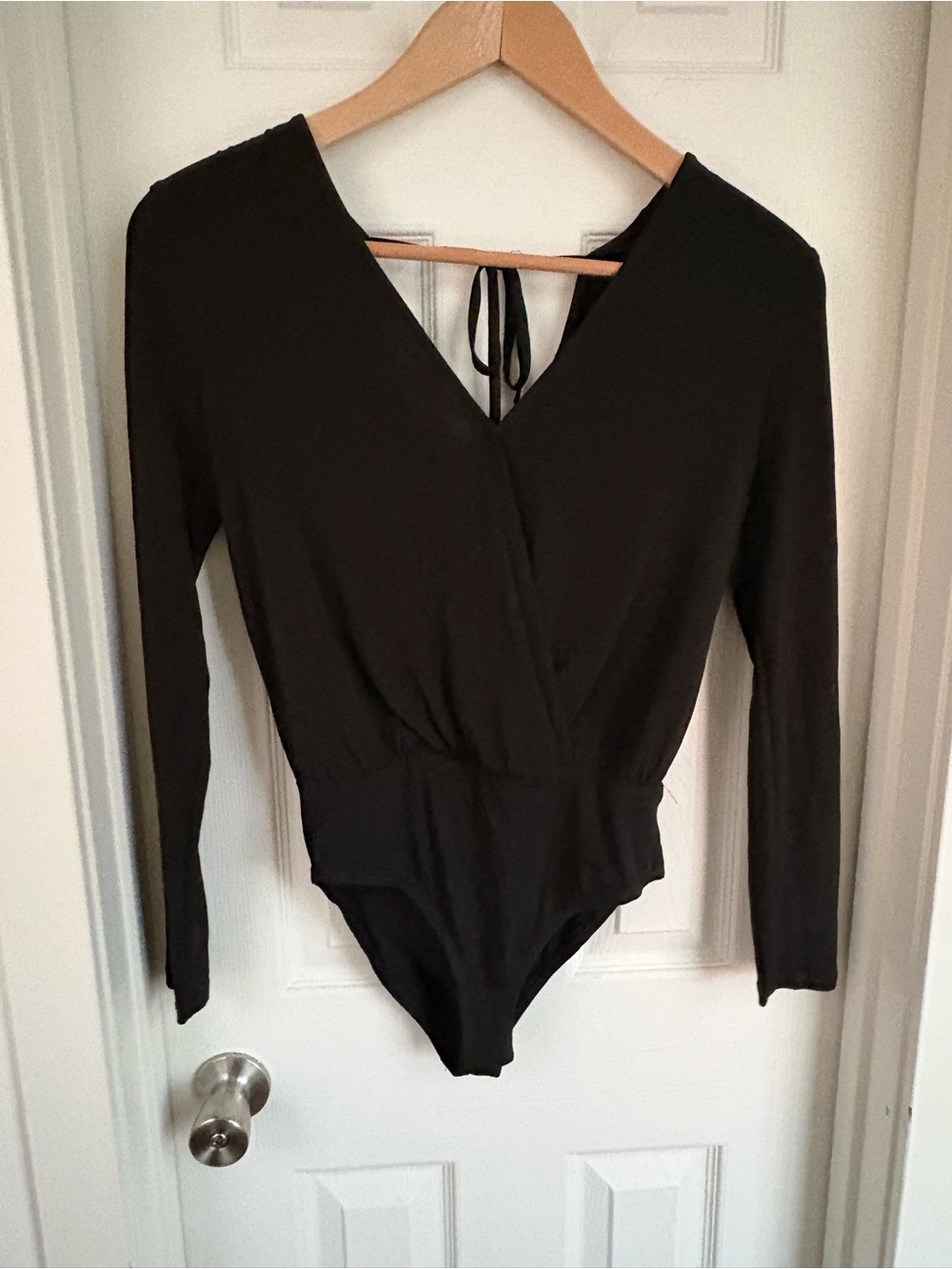 Long-Sleeve Black Wrap-Front Women's Bodysuit